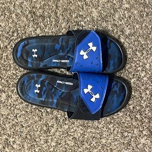 Blue Camo Under Armour slides